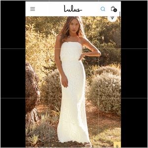 Lulu's White Strapless Lace Wedding Dress